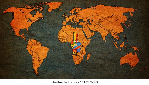 Economic Community Of Central African States Member Countries Flags On World Map With National Borders