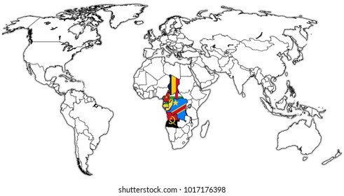 Economic Community Of Central African States Member Countries Flags On World Map With National Borders