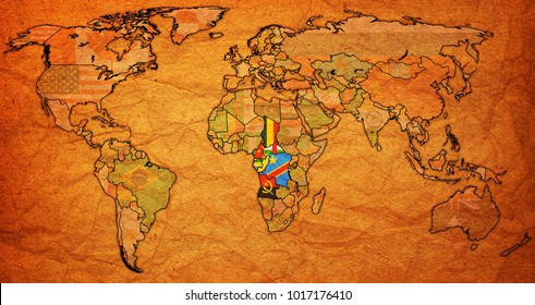 Economic Community Of Central African States Member Countries Flags On World Map With National Borders