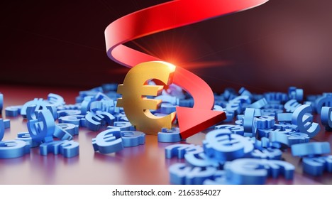Economic crisis, recession or inflation European Union symbol with downward spiral development arrow. 3D illustration financial metaphor background concept