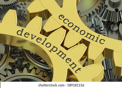 Economic Development Concept On The Gearwheels, 3D Rendering