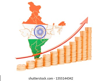 Economic Growth In India Concept, 3D Rendering Isolated On White Background