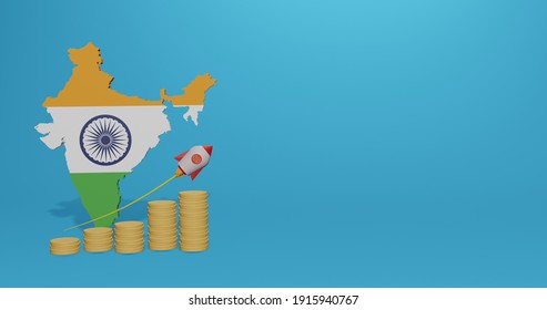 Economic Growth In India For The Needs Of Tv, Social Media And Website Background Cover In 3d Rendering, Free Space Can Be Used To Display Data, Numbers Or Infographics.