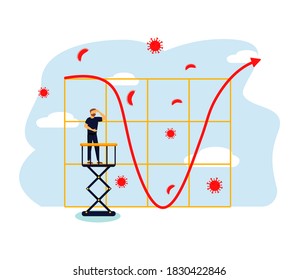 Economic V Shape Recovery After Coronavirus COVID-19 Crash Concept, Businessman Professional Analyse World Economic, Business Will Recover And Restore With V Shape Graph And Chart With Virus Pathogen