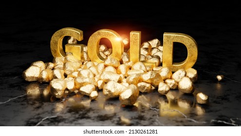 Economics commodity precious Gold nuggets. Gold Aurum (Au) financial trading on the stock exchange metal as 3D background.