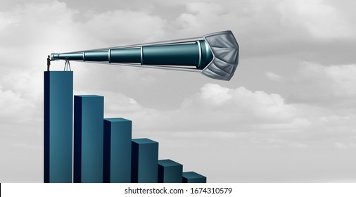 Economy decline forecast challenge and coronavirus or covid-19 business failure outlook and stock market crash  as a financial advisor searching for investing direction with 3D illustration elements.