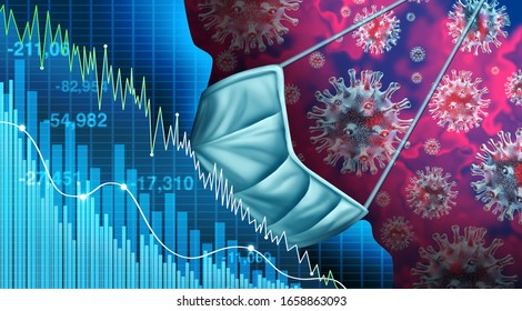 Economy   disease as an economic pandemic fear   coronavirus fears virus Outbreak   Stock market selling as sick financial health business recession concept and 3D illustration elements 