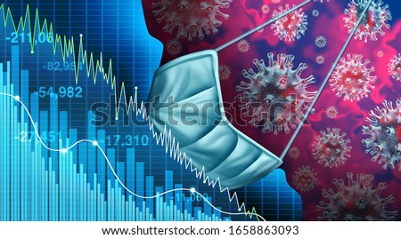 Economy and disease as an economic pandemic fear and coronavirus fears or virus Outbreak and Stock market selling as a sick financial health business recession concept with 3D illustration elements. Stock photo © 
