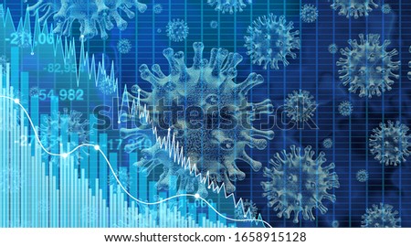 Economy and health care as an economic pandemic fear and coronavirus fears or virus Outbreak and Stock market selling as a stock financial recession concept with 3D illustration elements. Stock photo © 