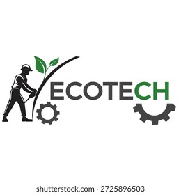 EcoTech Logo Featuring Worker, Plant, and Gears Symbolizing Sustainability