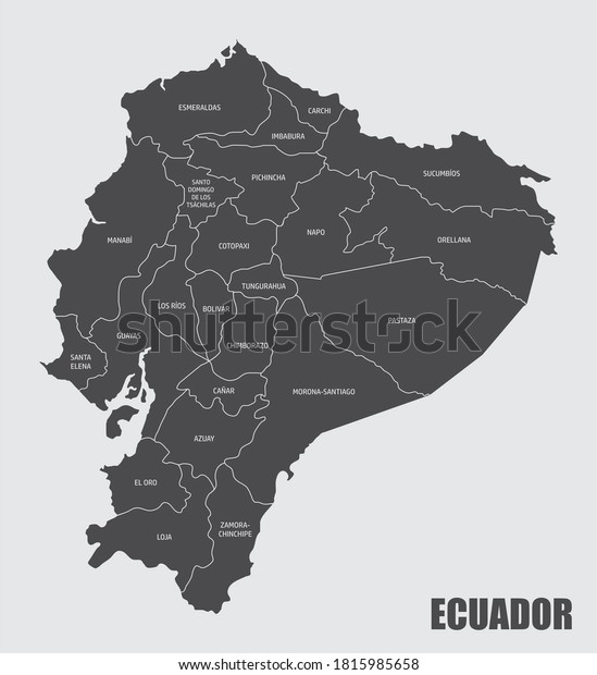 The Ecuador\
map divided in provinces with\
labels