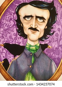 Edgar Allen Poe Illustration caricature the raven nevermore gothic Victorian portrait