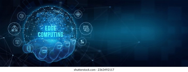 Edge computing modern IT technology on virtual screen. Business, technology, internet and networking concept. 3d illustration