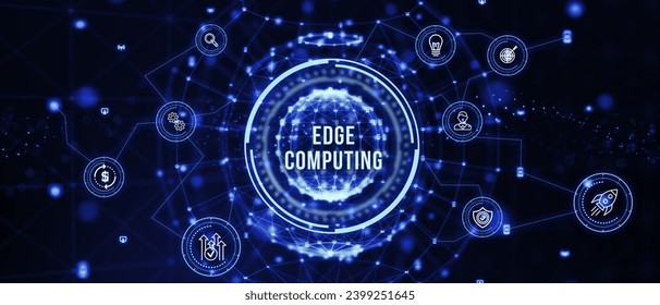 Edge computing modern IT technology on virtual screen. Business, technology, internet and networking concept. 3d illustration
