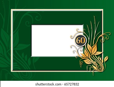 Editable Illustration Of A Green And Golden Congratulations Card For 60th Anniversary, Jubilee, Wedding Or Birthday