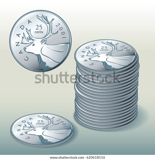 Editorial\
Illustration of / Canadian Coin Quarter / Easy to edit groups and\
layers, gradients used. Easy to isolate\
objects