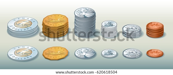Editorial Illustration of / Canadian Coins\
Isometric / Easy to edit groups and layers, gradients used. Easy to\
isolate\
objects
