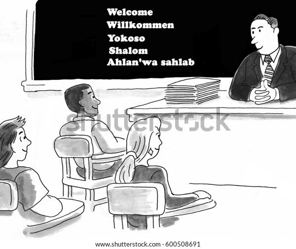 Education Cartoon Showing Students Learning Foreign Stock Illustration  600508691