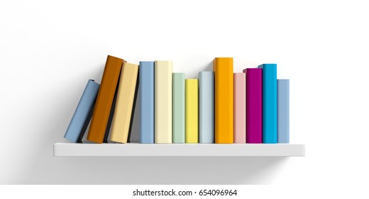 Education Concept. Books On A Shelf On White Background. 3d Illustration