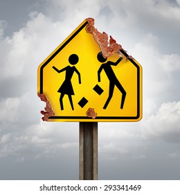 Education Decline And Neglected School Problems Concept As A Rusted Student Crossing Traffic Sign As A Symbol Of Negligence In Public Schools And Teaching Or Funding Challenges For Special Learning.