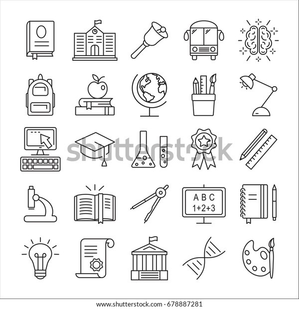 Education icons set. Outline icon collection - School\
education. Education simbols for web and graphic design. Line style\
logo.  illustration.\
