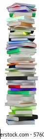 Education and knowledge. Tall heap of hardcovered books isolated over white. Extralarge resolution