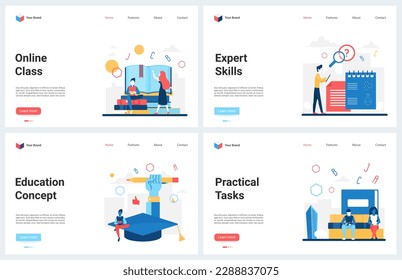 Education online technology, expert course, smart knowledge illustration. Cartoon modern educational concept landing page set, webinar online class, workshop or seminar for skills training - Powered by Shutterstock