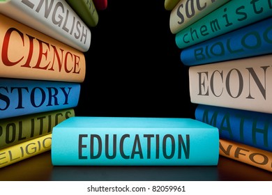 education study books with text learning building knowledge at school go to college or university study to learn and gather wisdom textbooks on pile back to school