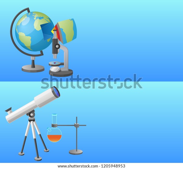 Education web banner with geography and\
astronomy classes informative Internet page with globe model and\
powerful telescope \
illustrations.