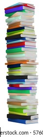 Education and wisdom. Tall heap of hardcovered books isolated over white. Extralarge resolution