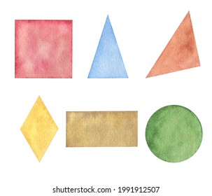 Educational geometric shapes set. Watercolor illustration.