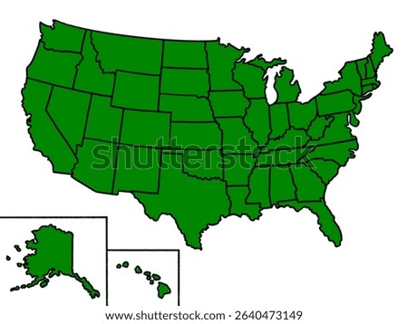 Educational Line Map of the USA with State Borders green