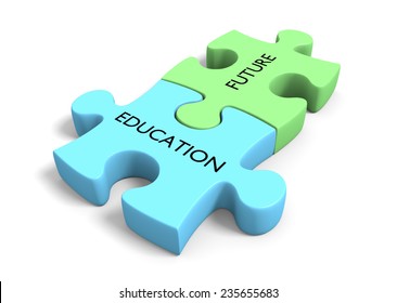 Educational planning concept of two puzzle pieces linked together with the words Education and Future - Powered by Shutterstock