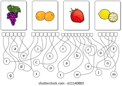 Educational Puzzle Game For Kids. Find The Hidden Names Of Fruits And Berries