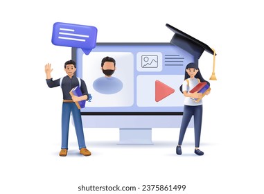 Educational web seminar, internet classes, professional 3D character personal teacher service. Webinar, digital classroom, online teaching metaphors illustration. Online tutorials 3D - Powered by Shutterstock