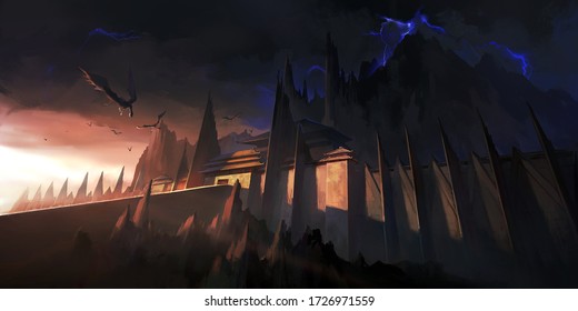 Eerie Dark Castle, Digital Illustration.
