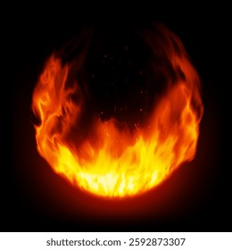 Effect Fire glowing flames on a black background