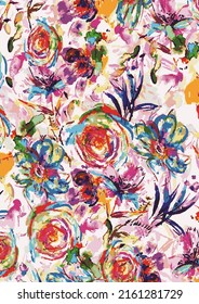 Effective, medium-sized floral colorful fabric patterns. Textile design for web, cover, decoration and wallpaper suitable for printing.
