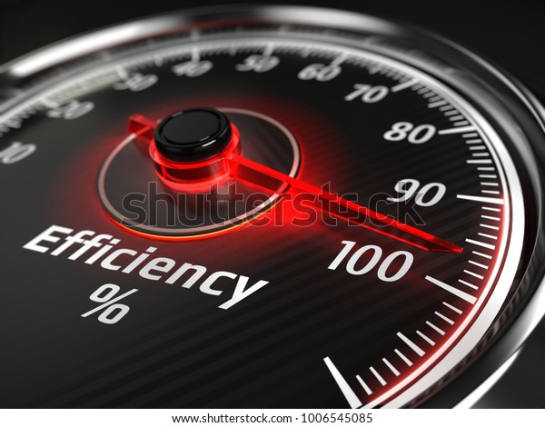 efficiency concept - efficiency level meter\
indicate 100 %. 3d\
rendering