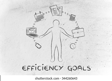 Efficiency Goals: Metaphor Of Business Man Juggling With Office Objects