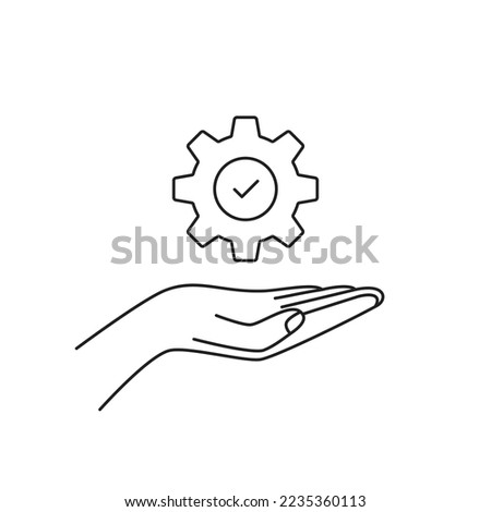 efficient icon like gear on thin line hand. linear web graphic design minimal kpi logotype stroke art element isolated on white background. concept of easy contractor job or technical production