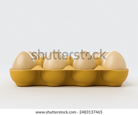 An egg box carton tray packaging holding two dozen eggs on an isolated background - 3D render