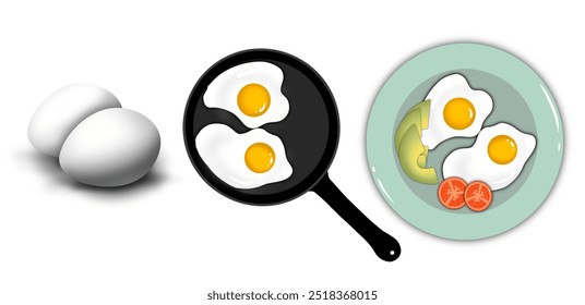 Egg breakfast. The process of cooking scrambled eggs in a frying pan