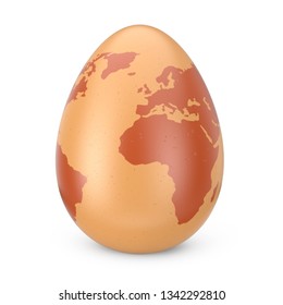 Egg as Globe with World Map on a white background. 3d Rendering 
