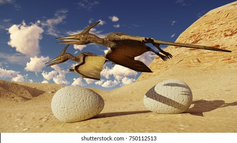Egg and pterodactyl 3d rendering
