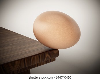 Egg standing at the edge of the table. 3D illustration.