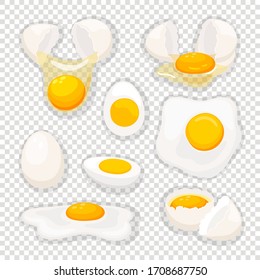 Eggs on . Fried egg set isolated, omelet and broken eggshell with whole yolk for breakfast fry - Powered by Shutterstock