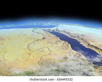 Egypt from Earth's orbit in space. 3D illustration with detailed planet surface. Elements of this image furnished by NASA. - Shutterstock ID 656445532