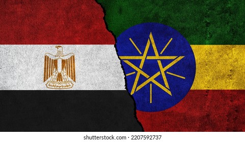 Egypt And Ethiopia Flag Together On A Textured Wall. Relations Between Ethiopia And Egypt