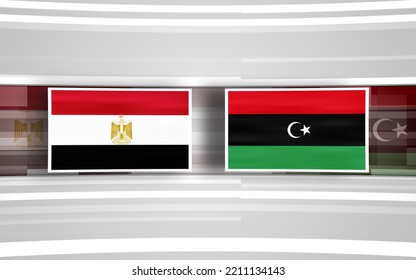 Egypt Flag With Libya Flag In White Frames, Illustration 